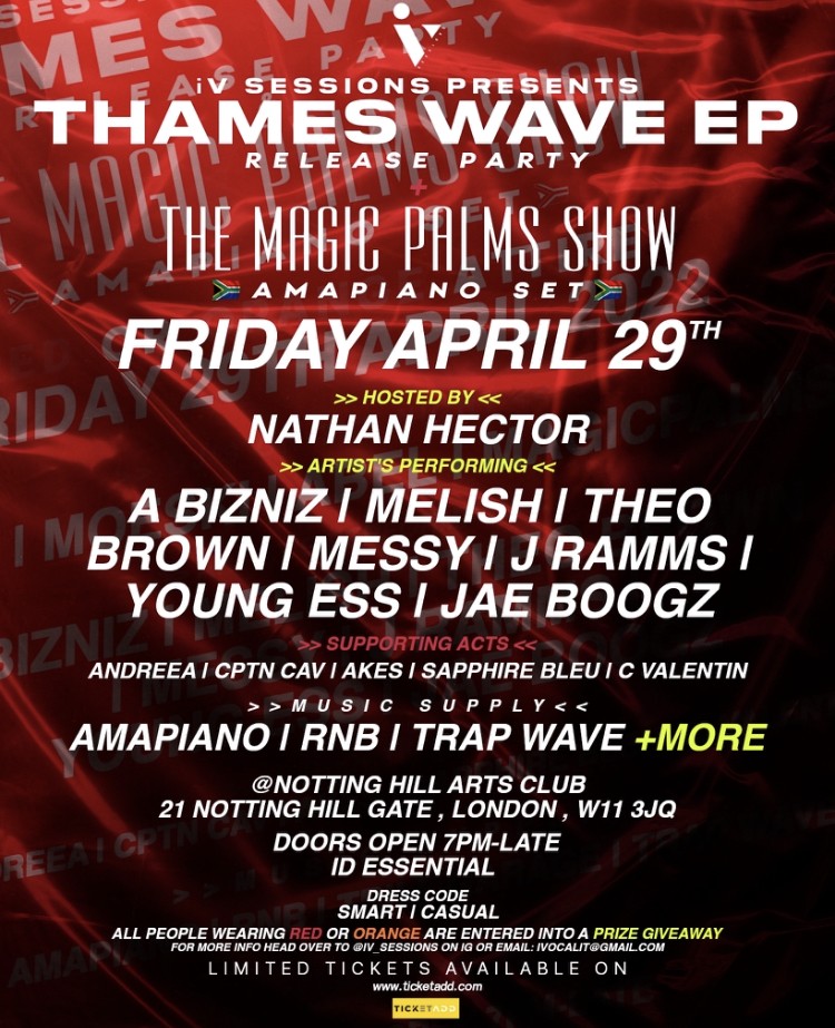 iV Sessions presents Thames Wave Ep release party & The Magic Palms Show Amapiano set